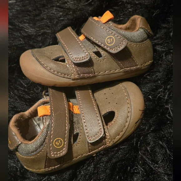 Stride Rite Brown and Orange Baby Walker Shoes - Picture 3 of 7